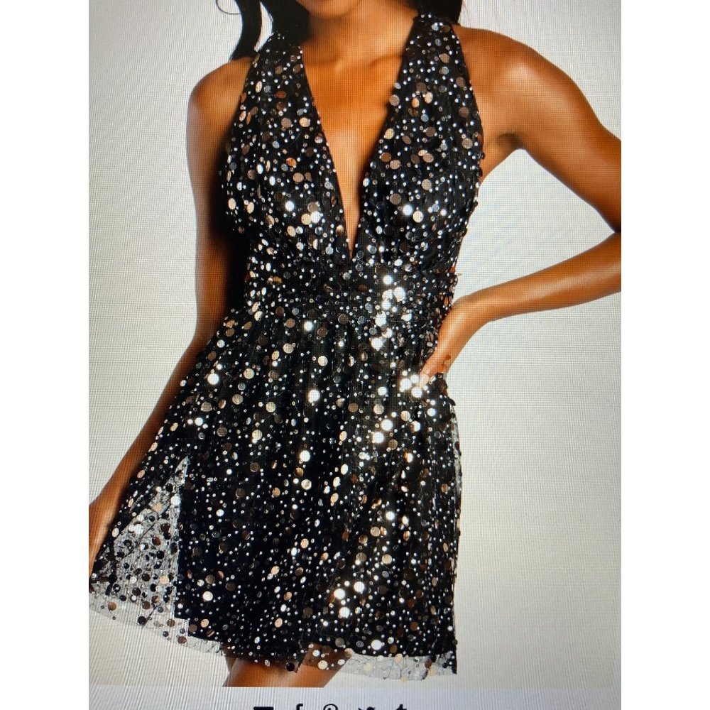 NWT Last TWO Final $$ Shine On You Black Sequin Mini Skater Dress Small - Picture 1 of 7